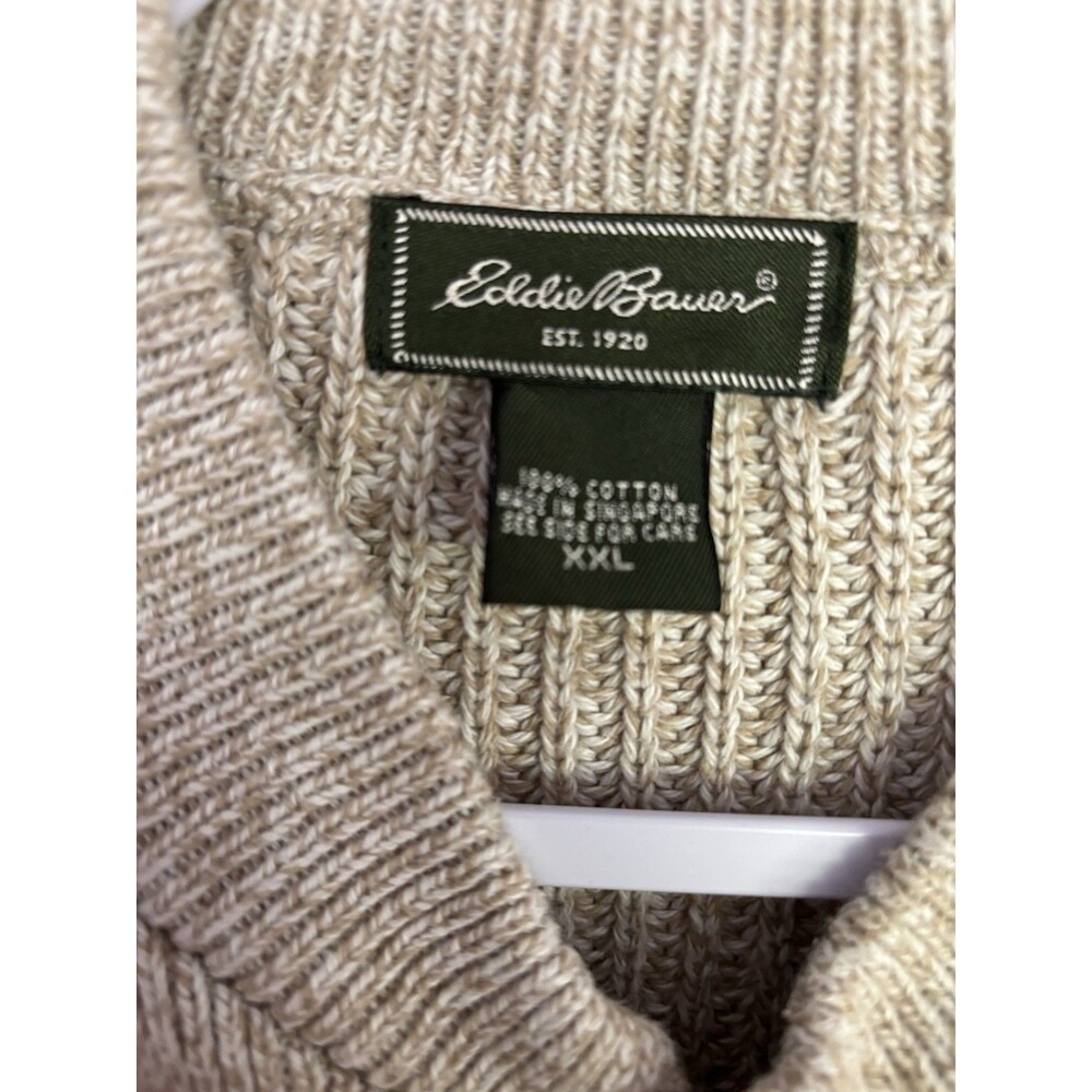 VTG Eddie Bauer Sweater Mens 2XL Oatmeal Henley Cotton Fisherman 90's Y2K Chunky - Picture 6 of 11